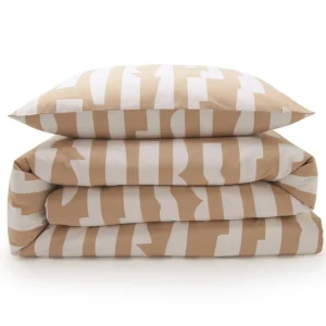 Parure de lit 2 personnes en coton 57 fils imprimé camel