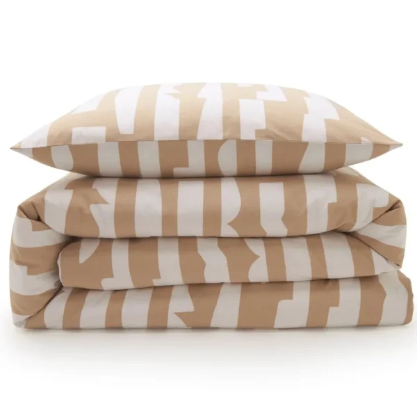 Parure de lit 2 personnes en coton 57 fils imprimé camel