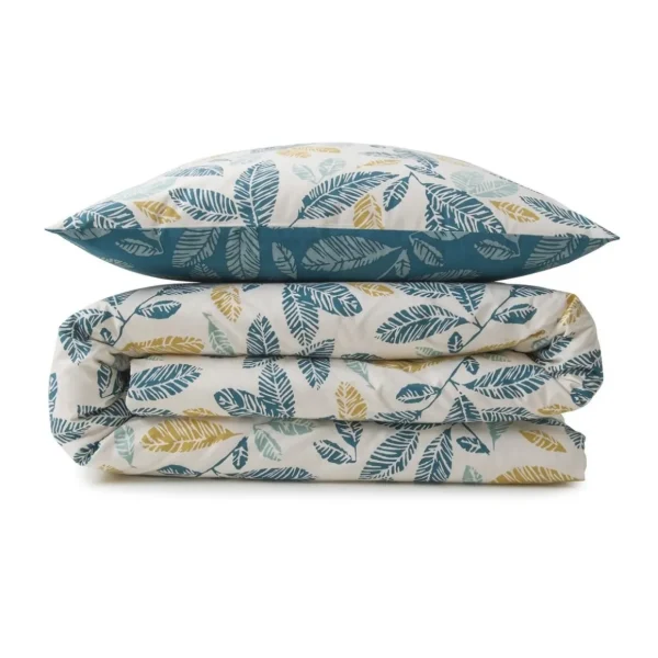 Parure de lit 2 personnes en coton 57 fils imprimé bleu