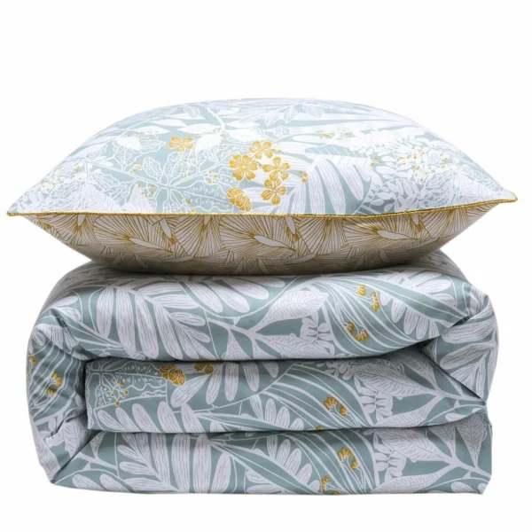 Parure de lit 2 personnes en coton 57 fils imprimé bleu
