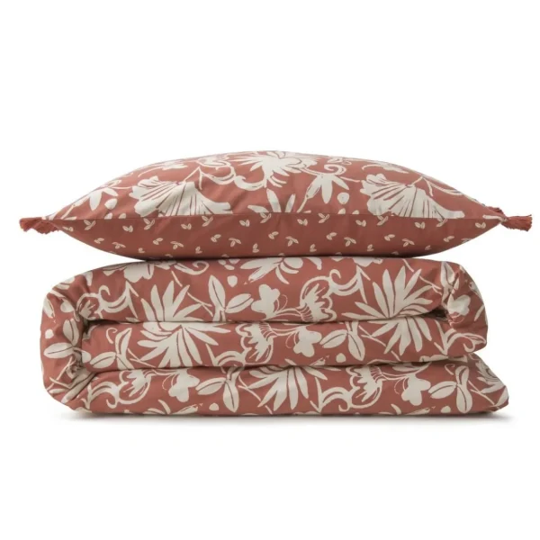 Parure de lit 2 personnes en coton 57 fils imprimé terracotta