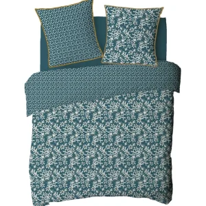 Parure de lit 2 personnes en coton 57 fils imprimé bleu