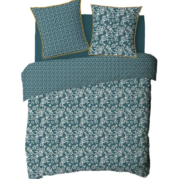 Parure de lit 2 personnes en coton 57 fils imprimé bleu