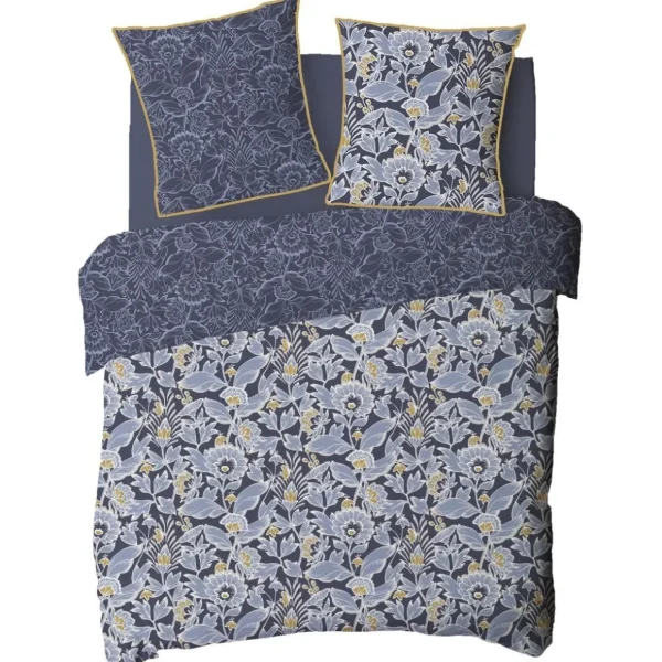 Parure de lit 2 personnes en coton 57 fils imprimé bleu