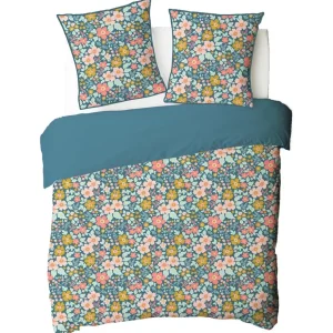 Parure de lit 2 personnes en coton 57 fils imprimé bleu