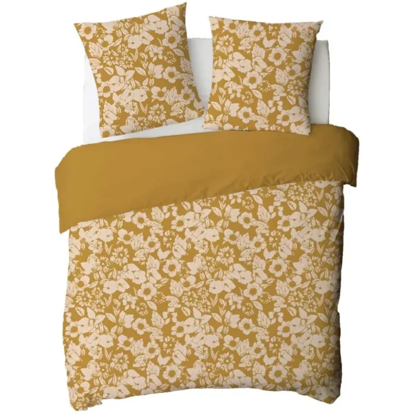 Parure de lit 2 personnes en coton 57 fils imprimé miel