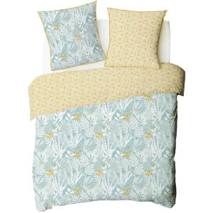 Parure de lit 2 personnes en coton 57 fils imprimé bleu