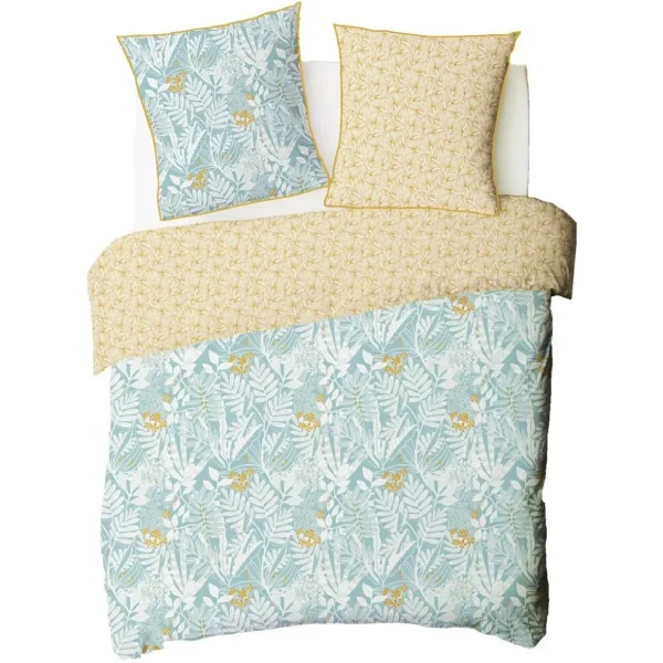 Parure de lit 2 personnes en coton 57 fils imprimé bleu