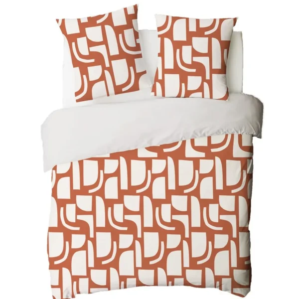 Parure de lit 2 personnes en coton 57 fils imprimé ocre