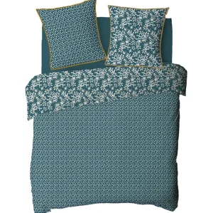 Parure de lit 2 personnes en coton 57 fils imprimé bleu