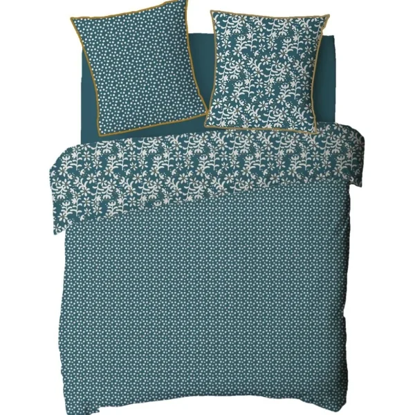 Parure de lit 2 personnes en coton 57 fils imprimé bleu