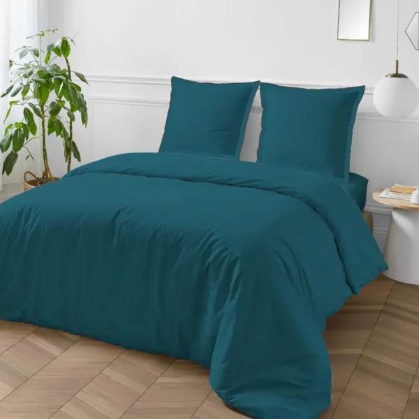 Parure de lit unie en coton finition bourdon