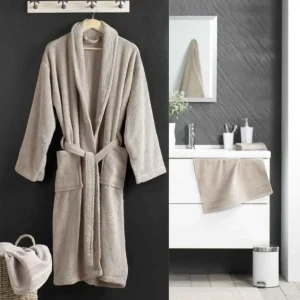 Peignoir Col Châle en Coton Tendresse Taupe