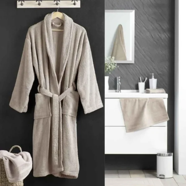Peignoir Col Châle en Coton Tendresse Taupe
