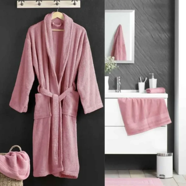 Peignoir Col Châle en Coton Tendresse Bois de Rose
