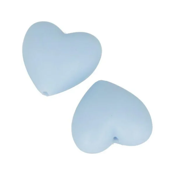 2 perles silicone coeur - 29 x 19 x 12 mm - bleu pastel