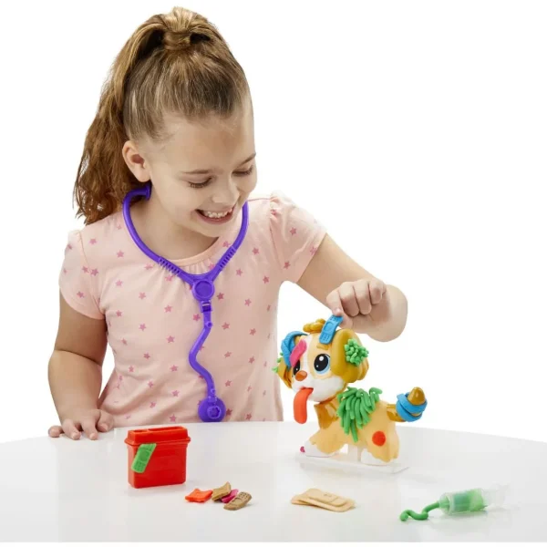 Play-Doh Coffret, Le cabinet vétérinaire avec chien, mallette, avec 5 pots de pate à modeler