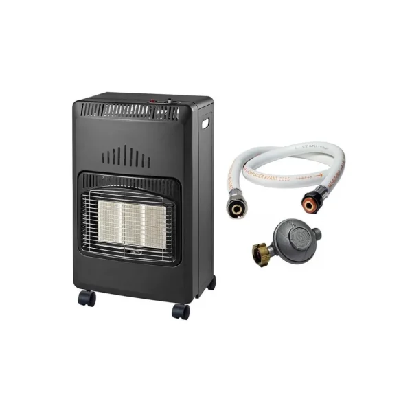 Poele à gaz Infrarouge 4200W Novakit Piezo Volume 120 m³ + Tuyau gaz vissable + détendeur butane