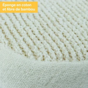 Éponge exfoliante en fibre de bambou 15 x 10,5 x 3 cm avec poignée de maintien