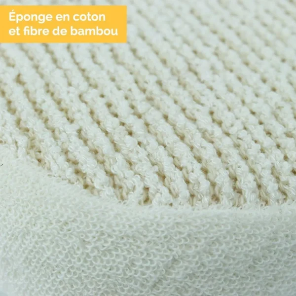 Éponge exfoliante en fibre de bambou 15 x 10,5 x 3 cm avec poignée de maintien