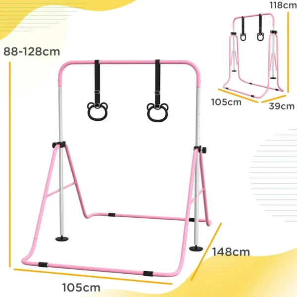 Portique d'anneaux double haubanage hauteur réglable dim. 148L x 105l x 88-128H cm acier rose