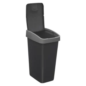 Poubelle de Cuisine 2 Ouvertures 25L Gris & Noir