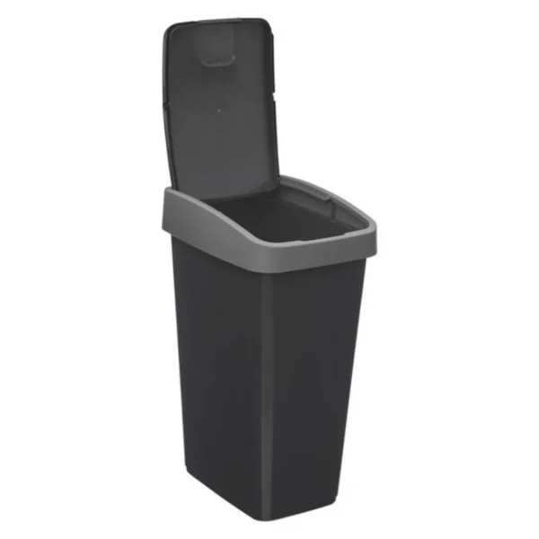 Poubelle de Cuisine 2 Ouvertures 25L Gris & Noir