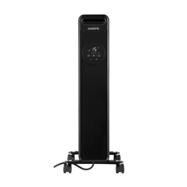 Radiateur electrique bain dhuile 1500W OCEANIC - 3 puissances - Thermostat electronique - Telecommande - Mobile - Noir