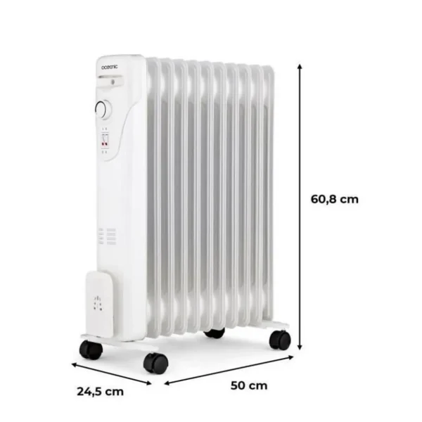 Radiateur électrique bain d'huile 2500W OCEANIC - 3 puissances - 11 éléments - Blanc - Mobile