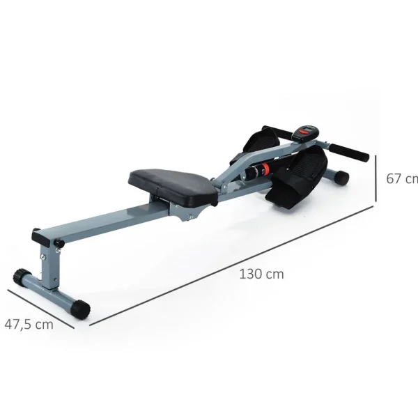Rameur d'appartement appareil de Fitness et musculation cardio training écran LCD multifonction acier gris et noir