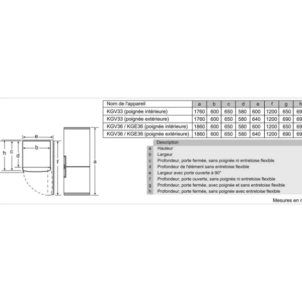 Réfrigérateur combiné 60cm 287l brassé inox - kgv33vleas