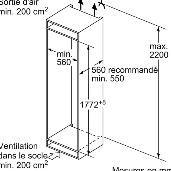 Réfrigérateur combiné intégrable à glissière 267l - kiv86vse0