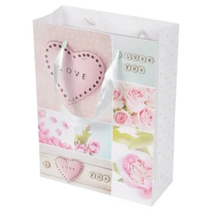 Sac Cadeau Imprimé Romantique 32cm Rose