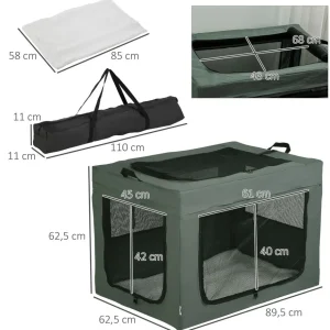 Sac de transport pliable pour chien chat - 2 poignées, 3 portes - dim. 89L x 62l x 62H cm - acier polyester gris