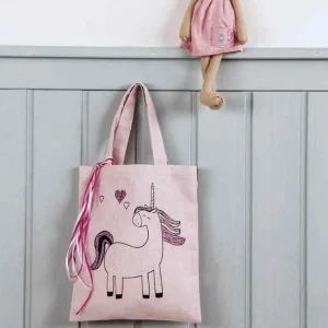 2 sacs en coton rose 25 x 20 cm - licorne
