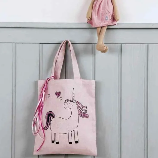 2 sacs en coton rose 25 x 20 cm - licorne