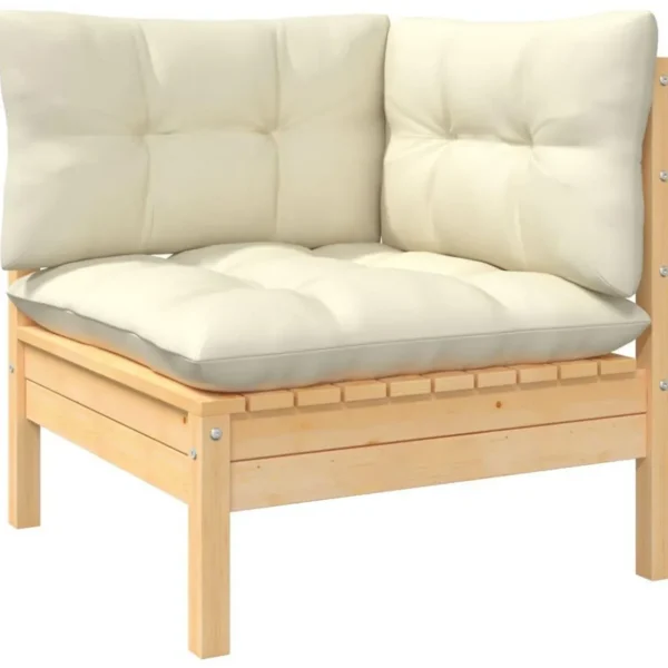 Salon de jardin 11 pcs avec coussins creme Bois de pin solide