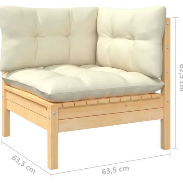 Salon de jardin 11 pcs avec coussins creme Bois de pin solide