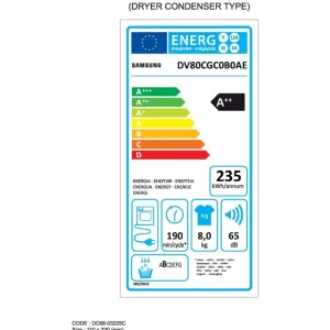 Sèche linge pompe à chaleur DV80CGC0B0AE
