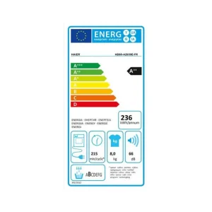Sèche-linge - Pompe à chaleur - Capacité de séchage : 8 kg - Classe éne HAIER - HD80-A2939E-FR
