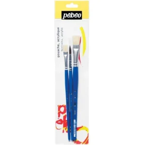 Set de 3 pinceaux ronds et plat à poil dur