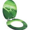 Siege WC Couvercle fermeture en douceur MDF Vert Gouttes d'eau
