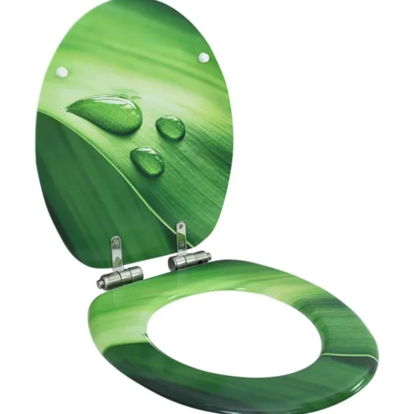 Siege WC Couvercle fermeture en douceur MDF Vert Gouttes d'eau