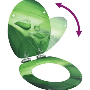 Siege WC Couvercle fermeture en douceur MDF Vert Gouttes d'eau