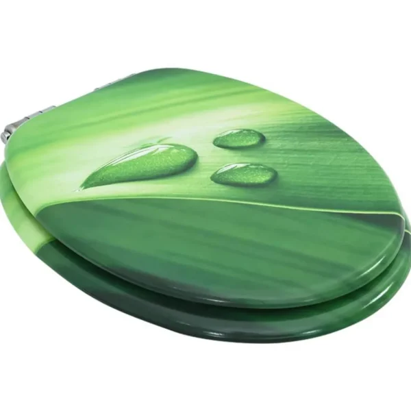 Siege WC Couvercle fermeture en douceur MDF Vert Gouttes d'eau