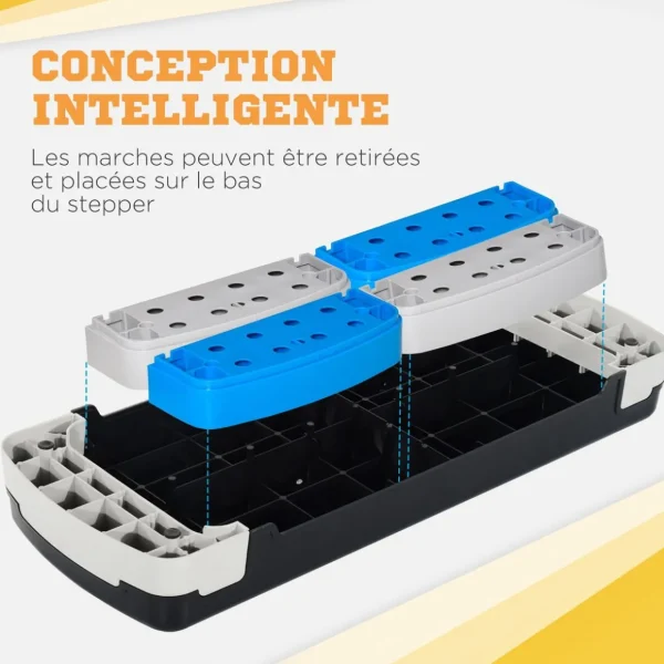 Stepper fitness aerobic - collaboration Aosom.fr x FFHandball - hauteur reglable surface antiderapante - noir bleu