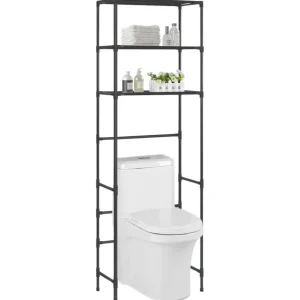 Support de rangement de toilette a 3 niveaux Noir 53x28x169 cm
