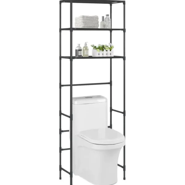 Support de rangement de toilette a 3 niveaux Noir 53x28x169 cm