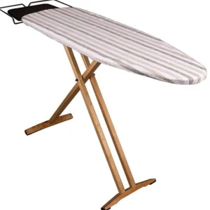 Table à repasser en bois NUBAR 130x47 H92cm housse 100% cotton avec repose fer et repose centrale vapeur