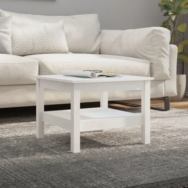 Table basse Blanc 55x55x40 cm Bois massif de pin